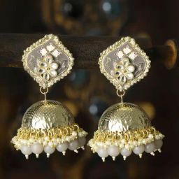 Priyaasi Floral Grey & Golden Jhumki Earrings-image-64