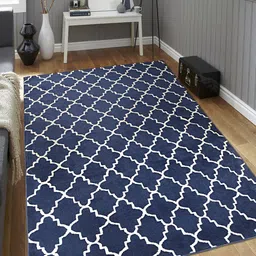 Saral Home Navy Blue & White Printed Microfiber Anti-Skid Carpet-image-15