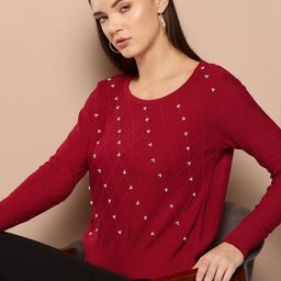 Chemistry Checked Detail Pearl Embellished Acrylic Pullover-17