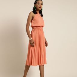 Marie Claire Women Coral Solid Fit and Flare Dress-picture-58