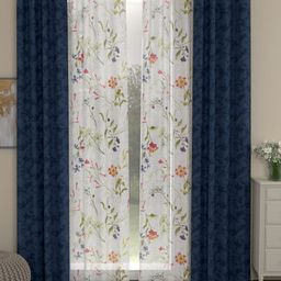 ROSARA HOME Navy Blue & White Set of 4 Door Curtains-14