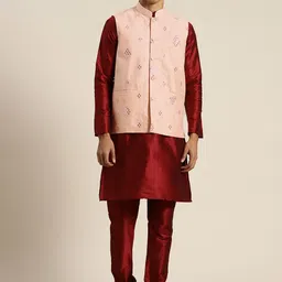 SOJANYA Mandarin Collar Regular Kurta With Churidar & With Nehru Jacket-image-61