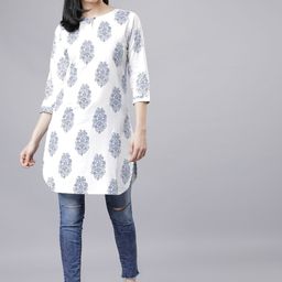 Vishudh White & Blue Printed Tunic-image-57