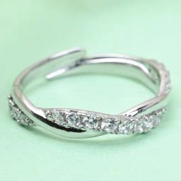 Clara 92.5 Sterling Silver Swiss Zircon Rhodium-Plated Twist Adjustable Ring for Women-picture-23