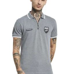 Octave Grey Cotton Regular Fit Self Pattern Polo T-Shirt-picture-32