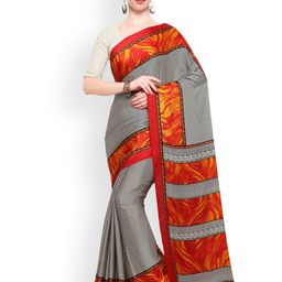 Saree mall Grey Printed Poly Crepe Saree-image-12