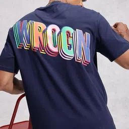 WROGN Pure Cotton Brand Logo Printed Oversized T-shirt-image-87