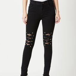 Miss Chase Women Black Slim Fit High-Rise Mildly Distressed Jeans-image-94