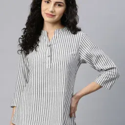 Cottinfab White & Grey Cotton Striped Top-picture-17