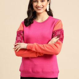 Sangria Women Pink Drop Shoulder Sleeves Sweatshirt-image-34