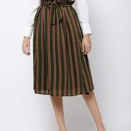 Tokyo Talkies Women Olive Green Striped A-Line Midi Skirt-image-84