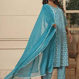 Yufta Women Ethnic Motifs Printed Regular Pure Cotton Kurta with Trousers & With Dupatta-picture-52