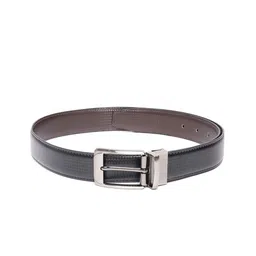 Ultimo Men Black & Coffee Brown Checked Reversible Formal Belt-picture-16