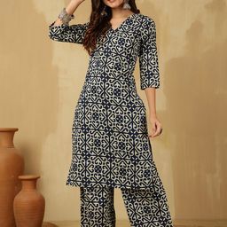 Anouk Rustic Women Floral Printed Regular Pure Cotton Kurta with Palazzos-picture-13