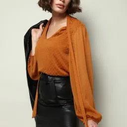 Vero Moda Brown Self Design Top-image-7