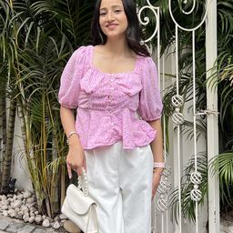 Stylecast X Hersheinbox Print Sweetheart Neck Puff Sleeve Peplum Top-image-51