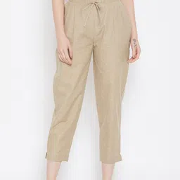 Bitterlime Women Beige Relaxed Regular Fit Solid Peg Trousers-image-96