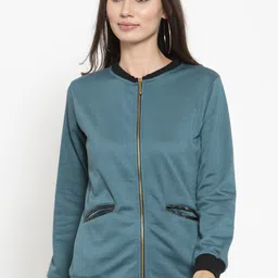 Belle Fille Women Teal Solid Bomber-image-75