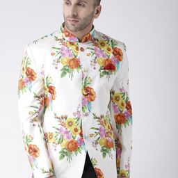 Hangup Men Multicoloured Floral Printed Regular Fit Bandhgala Blazer-1