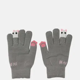 FabSeasons Girls Grey Solid Acrylic Woolen Winter Gloves-image-91