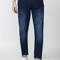 Peter England Jeans Navy Blue Cotton Tapered Fit Jeans-picture-24