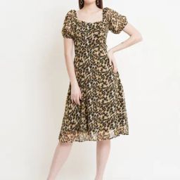 DODO & MOA Brown Printed A-Line Dress-image-92