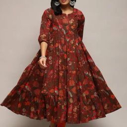 Biba Maroon Floral Print Anarkali Kurta-image-18