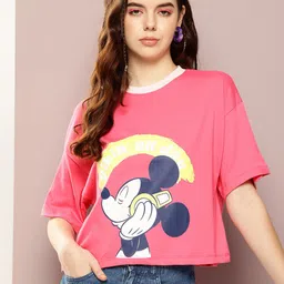 Kook N Keech Disney Minnie Mouse Printed Drop-Shoulder Pure Cotton Boxy Crop T-shirt-image-36