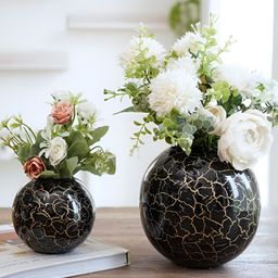 BEHOMA Black 2-Pcs Crackled Ball Shaped Flower Vases-31