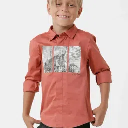 Kate & Oscar Kids Rust Printed Full Sleeves Shirt-image-64