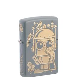 Zippo Grey Brass Robot Design Windproof Pocket Lighter-image-2