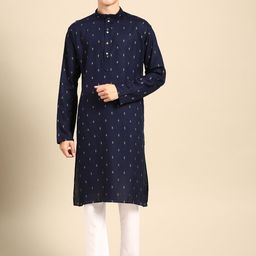 MANQ Men Ethnic Motifs Printed Regular Pure Cotton Kurta with Pyjamas-0