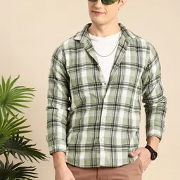 Mast & Harbour Checked Flannel Casual Shirt-image-66