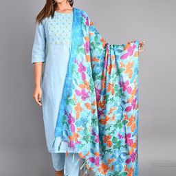 The Hope Women Embroidered Regular Thread Work Pure Cotton Kurta with Trousers & With Dupatta-21