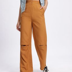 glitchez Women Modern Minimalist Slash Knee Regular Fit Trousers-image-63