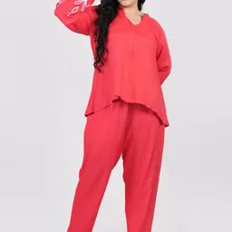 LastInch Plus Size Embroidered Mandarin Collar Neck Top With Trousers Co-Ords-16