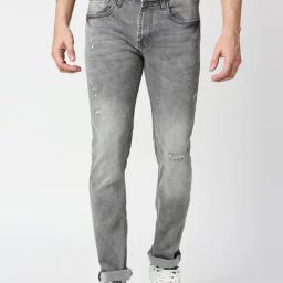 Pepe Jeans VAPOUR Grey Lightly Washed Slim Fit Distressed Jeans-image-81