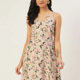 DODO & MOA Beige Printed A-Line Dress-image-20