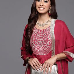 Varanga Ethnic Motifs Embroidered Pleated Mirror Work Kurta with Palazzos & Dupatta-picture-13