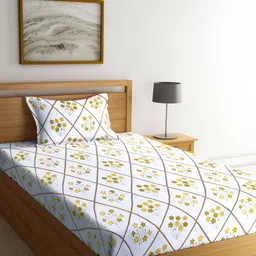 Myntra Elegant Homes White & Yellow Floral 300 TC Single Bedsheet Set-2.25mX1.50m-image-40