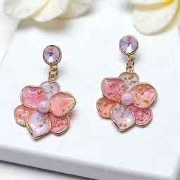 AVANT-GARDE PARIS Gold-Plated Stone Studded & Pearls Beaded Enamelled Floral Drop Earrings-image-31