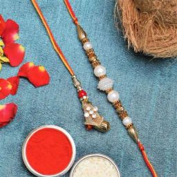 eCraftIndia Multicolor Lumba Rakhi Set with Roli Chawal Pack for Bhai & Bhabi-image-48