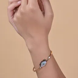 Curio Cottage Love Those Lashes Gold-Plated White Evil Eye Charms Bracelet-image-56