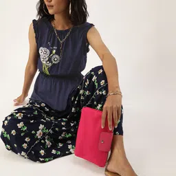 QUIERO Navy Blue Floral Embroidered Regular Top-picture-40