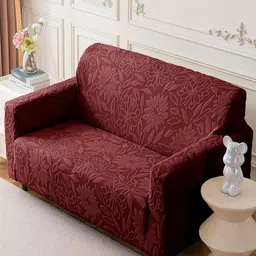 HOUSE OF QUIRK Maroon Jacquard Soft Touching 3 Seater Sofa Cover-49