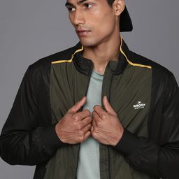 WROGN ACTIVE Men Olive Green Black Colourblocked Bomber Jacket-image-54