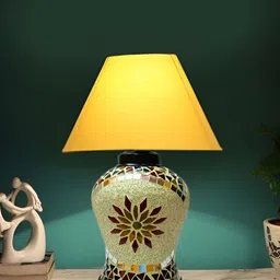 Aura Yellow Wooden & Mosaic Glass Traditional Frusturical Shaped Table Lamp-4