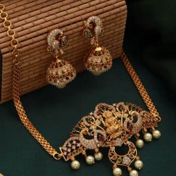 Aatmana Gold-Plated Multi Stone Studded Beaded Handcrafted Temple Necklace Set-6
