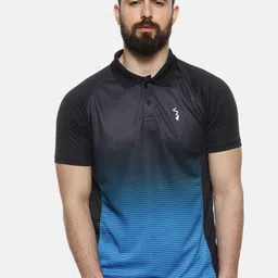 Campus Sutra Men Blue & Black Ombre Colourblocked Polo Collar Anti-Microbial T-shirt-image-96