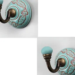 IndianShelf Green & Red 2 Pieces Floral Textured Ceramic Wall Hooks-14